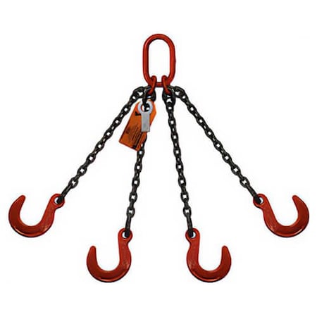 Four Leg Chain Slng, 3/8 In Dia, 5ft L, Oblong Link To Foundry Hook, 22,900lb Lmt